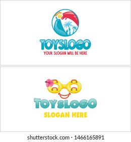 The swim rings forming a smiling face with ball and palm splash water design logo suitable for games recreational toys children playful