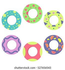 Swim rings icon set isolated on white background. Coloful vector illustration. Flat design.