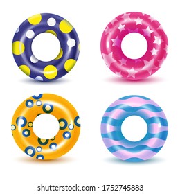 Swim rings on white background. Inflatable rubber toy for  water and beach or trip safety.
 Vector illustration. 