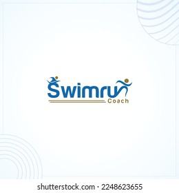 Swim Run Sport Logo Template In Modern Creative Minimal Style Vector Design