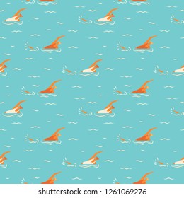 Swim seamless pattern with cartoon characters swimmers swimming in the pool. Summer illustrations collection