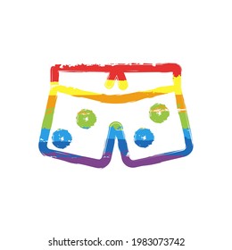 Swim short or underwear clothes. Drawing sign with LGBT style, seven colors of rainbow (red, orange, yellow, green, blue, indigo, violet