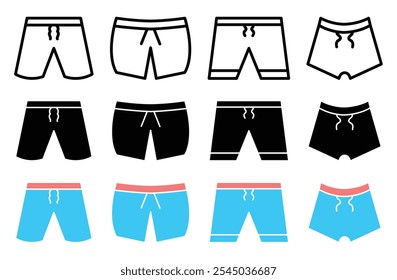 Icono de pantalones cortos de baño en versiones negras y de color.