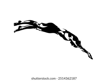 Swim start, woman starting swimmimg, isolated vector silhouette