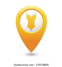 Swim suit icon on map pointer, vector illustration.