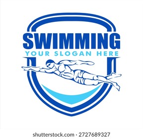 Nadador de la silueta de la Ilustración vectorial del logotipo del equipo de la natación en agua de la onda