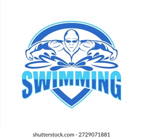 swim swimming team logo vector illustration silhouette swimmer on wave water