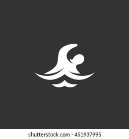 Swim vector logo isolated on a black background. Icon silhouette design template. Simple symbol concept in flat style. Abstract sign, pictogram for web, mobile and infographics
