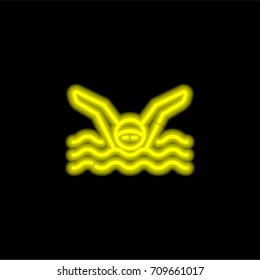 Swim yellow glowing neon ui ux icon. Glowing sign logo vector