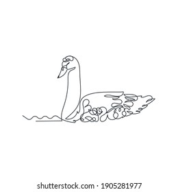 swiming swan, one line vector illustration