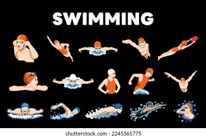 Diseño gráfico de clipart de la colección de conjuntos de vectores de natación