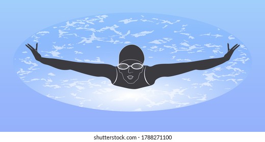 Swimmer - abstract background - vector. The banner is horizontal. Business card. Water sport