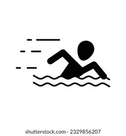 Swimmer athlete glyph icon vector. Swimming sport symbol. Youth and sport day vector illustration for game interface, web, graphic design, UI, and app.