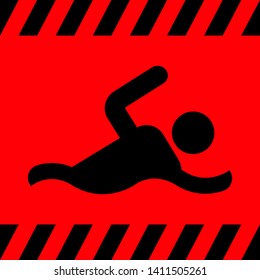 Swimmer black on red background, vector illustration for design.