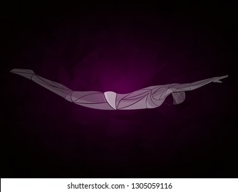 swimmer boy vector. swimming butterfly. Muscular young man