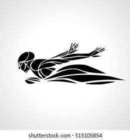 Swimmer Butterfly Stroke Vector Black Silhouette