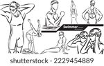 swimmer career profession work doodle design drawing vector illustration