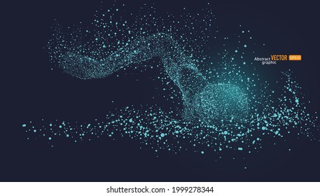 A swimmer is composed of particles on dark background. Abstract vector sports background.