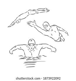 Swimmer, crawl, freestyle - Hand drawing picture converted into vector. swimmer vector sketch illustration