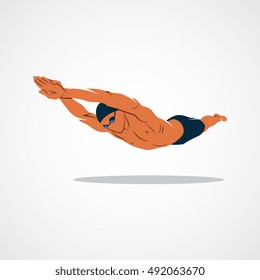 A swimmer dives into the water. Branding Identity Corporate vector logo design template Isolated on a white background. Vector illustration.