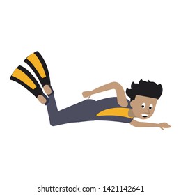 Swimmer with diving fins cartoon isolated vector illustration graphic design