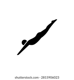 Swimmer diving forward with extended arms in streamlined position, solid black silhouette vector illustration