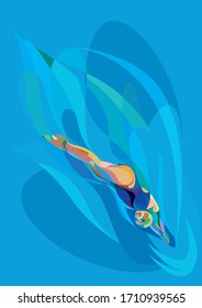 swimmer diving into the water