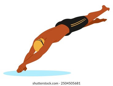 Nadador Buceando En El Agua Con La Forma Adecuada. La Imagen Capta El Atletismo Y La Disciplina Que Participa En La Natación, Destacando La Aptitud, La Competencia Y La Determinación. Ilustración vectorial de dibujos animados