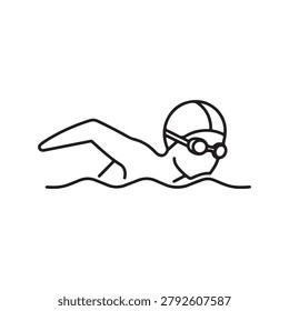 Swimmer doing front crawl stroke in water linear vector graphic