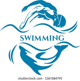 Swimmer and dolphin vector illustration