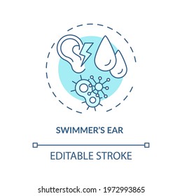 Swimmer ear concept icon. Ear condition idea thin line illustration. Otitis externa. Providing moist environment for bacterial growth. Vector isolated outline RGB color drawing. Editable stroke