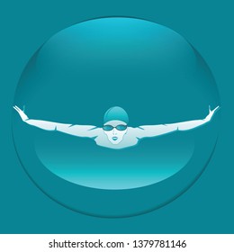 Swimmer - facing forward - blue abstract background - vector. Banner. Water sports. Summer time