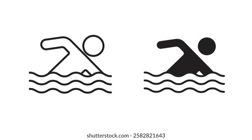 Swimmer filled and outlined icons vectors on white background