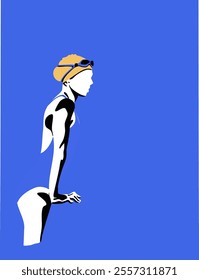 Swimmer getting out of the pool. Vector illustration. Suitable for a postcard or a poster.