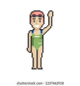 Swimmer girl pixel art on white background. Vector illustration.