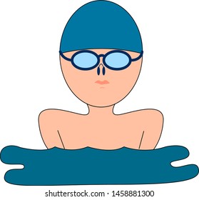 Swimmer with glasses, illustration, vector on white background.