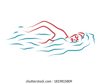 Swimmer with goggles and cap, stylized vector illustration