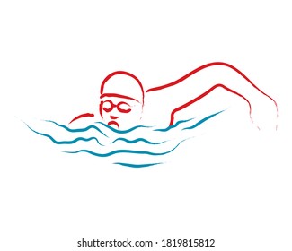 Swimmer with goggles and cap, stylized vector illustration