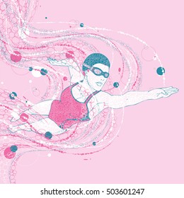 Swimmer with a graphics trail