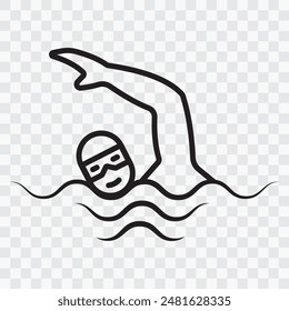 Swimmer  icon isolated on transparent background. Swimming Icon, logo, vector. Swimming Man vector, icon design with stroke line. Vector illustration.