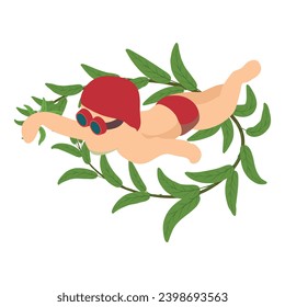 Vector isométrico del icono del nadador. Hombre nadador atleta durante un icono de la competición deportiva. Triatlón, concepto deportivo