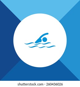 Swimmer Icon On Blue Background. Eps-10.