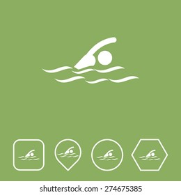 Swimmer Icon on Flat UI Colors with Different Shapes. Eps-10.