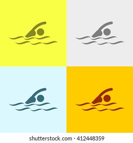 Swimmer Icon on Four Different Backgrounds. Eps-10.