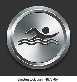 Swimmer Icon on Metal Internet Button Original Vector Illustration