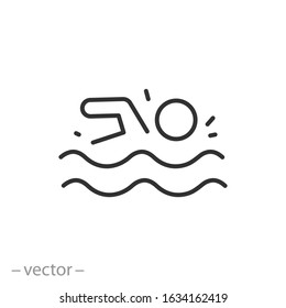 swimmer icon, swim in pool, thin line web symbol on white background - editable stroke vector illustration eps10