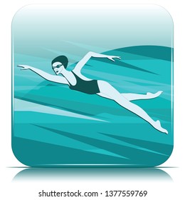 Swimmer icon - woman in a bathing suit, glasses - isolated on white background 