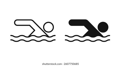 Swimmer icons in black fill and line style