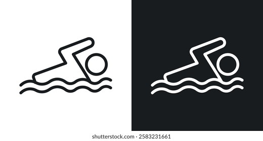 Swimmer icons in black and white liner strokes for web design.