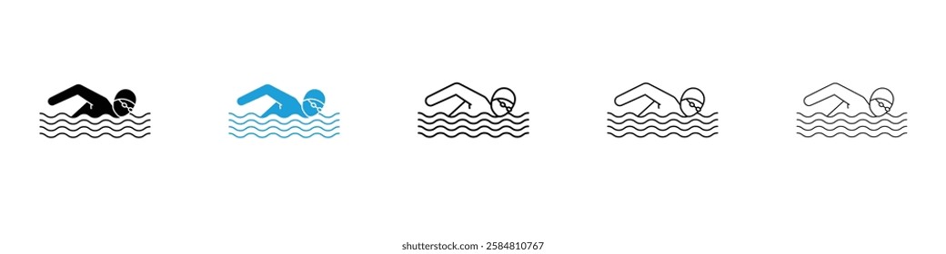 Swimmer icons collection vectors in black and blue